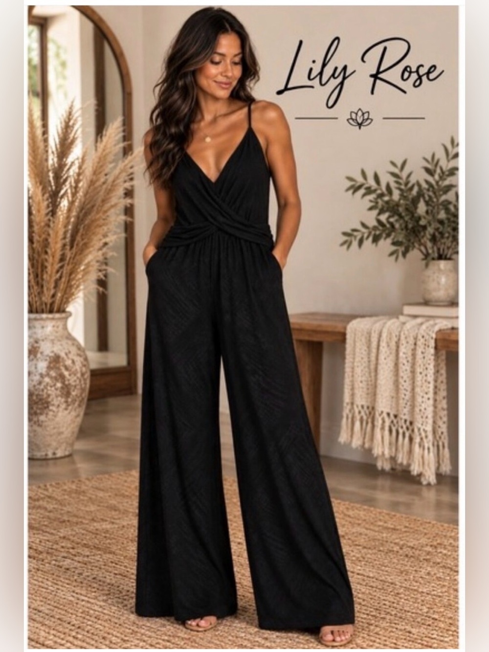Lily Rose Women's Wide-Leg Jumpsuit - Spaghetti strap V-Neck